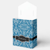 Aangepaste zwarte & Blauwgroen Damask-draagtas Bedankdoosjes (Geopend)