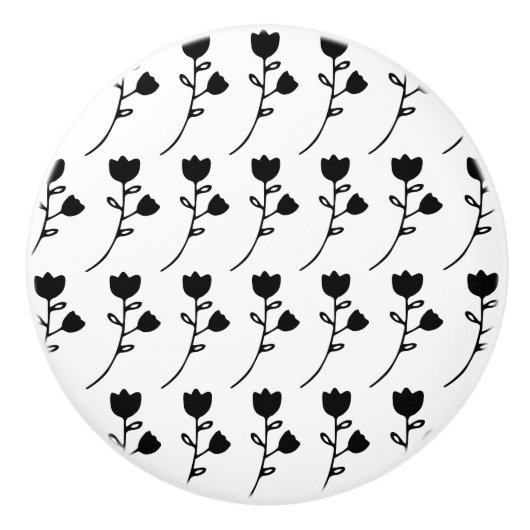 aangepaste zwarte bloem op witte kast keramische knop (Voorkant)