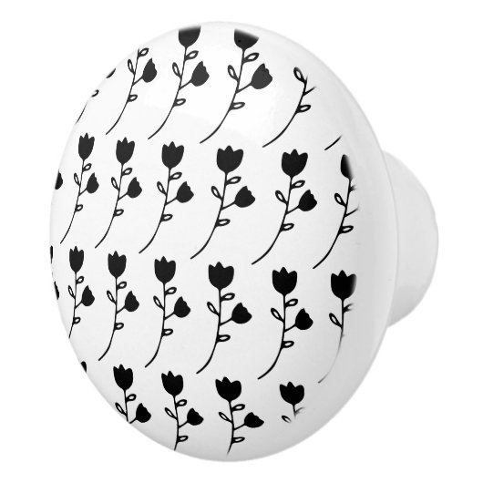 aangepaste zwarte bloem op witte kast keramische knop (Rechts)