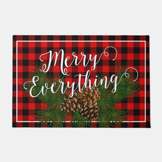 Aangepaste zwarte chequecabine Alles voor Merry Re Deurmat (Voorkant)