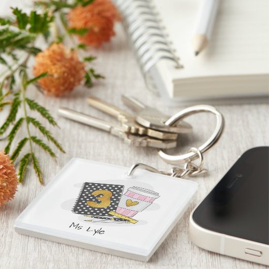 Aangepaste zwarte derde klas leraar waardering sleutelhanger (Voorkant Rechts)