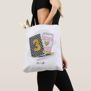 Aangepaste zwarte derde klas leraar waardering tote bag