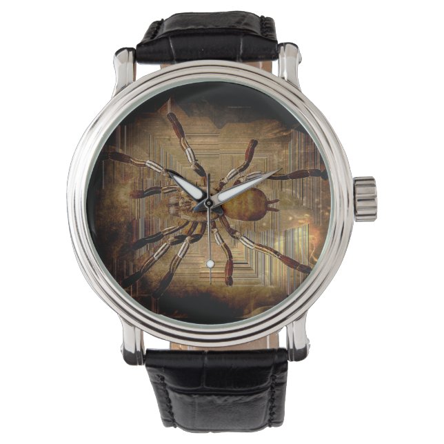 Aangepaste zwarte en bruine Creepy Crawly Spider Horloge (Voorkant)