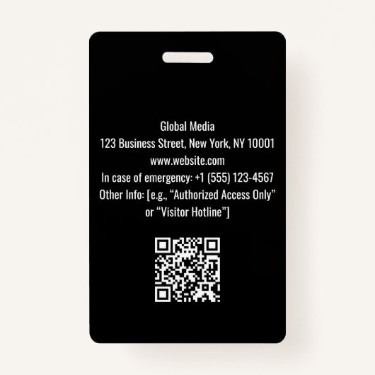 Aangepaste zwarte en gele mediapas | Druk op ID-ba Badge (Achterkant)