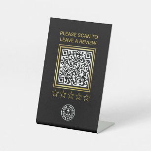 Aangepaste zwarte en Gold QR Code Business Logo Re Reclamebord Met Voetstuk