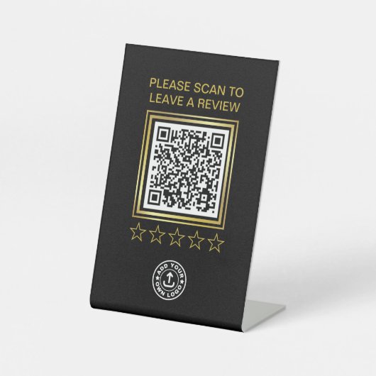 Aangepaste zwarte en Gold QR Code Business Logo Re Reclamebord Met Voetstuk (Voorkant)