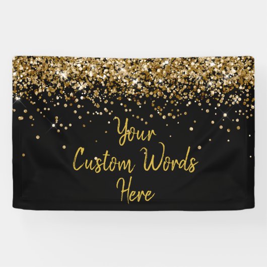 Aangepaste Zwarte en Gouden Verjaardagsfeest Fotoh Spandoek (Horizontaal)