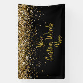 Aangepaste Zwarte en Gouden Verjaardagsfeest Fotoh Spandoek (Verticaal)
