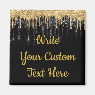 Aangepaste zwarte en goudglitterreis op maat magneet