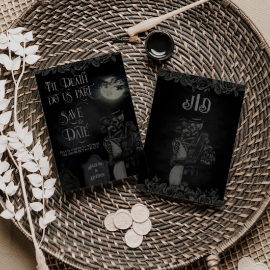 Aangepaste Zwarte en Grijze Bloemrijke Gotische Br Save The Date