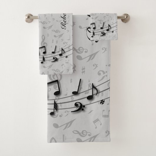Aangepaste zwarte en grijze muzieknotities bad handdoek (Insitu)