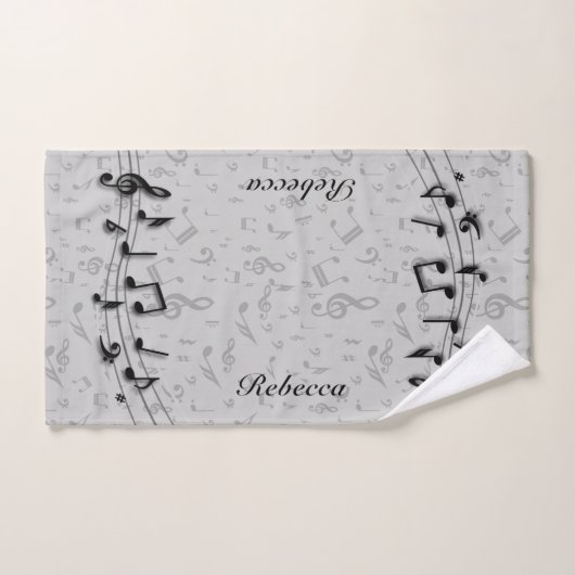 Aangepaste zwarte en grijze muzieknotities bad handdoek (Handdoek)