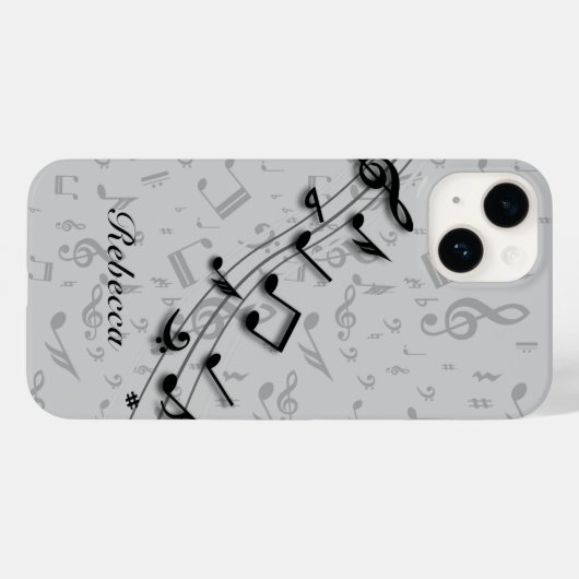 Aangepaste zwarte en grijze muzieknotities Case-Mate iPhone case (Achterkant (horizontaal))