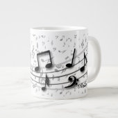 Aangepaste zwarte en grijze muzieknotities grote koffiekop (Voorkant rechts)