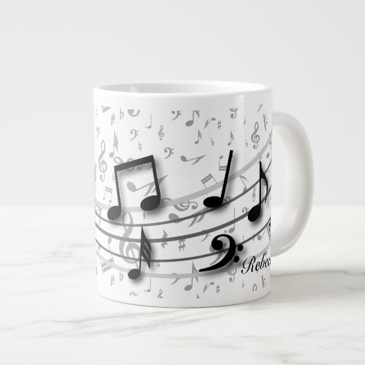 Aangepaste zwarte en grijze muzieknotities grote koffiekop (Voorkant rechts)