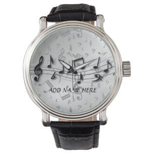 Aangepaste zwarte en grijze muzieknotities horloge