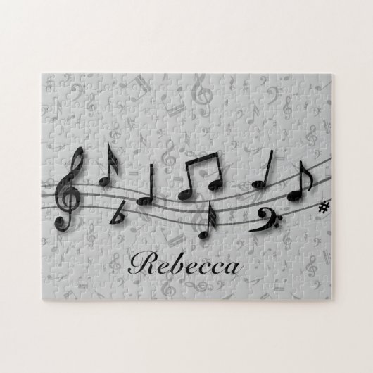 Aangepaste zwarte en grijze muzieknotities legpuzzel (Horizontaal)