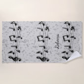 Aangepaste zwarte en grijze muzieknotities strandlaken (Voorkant)