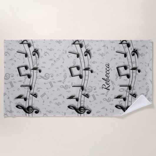 Aangepaste zwarte en grijze muzieknotities strandlaken (Voorkant)