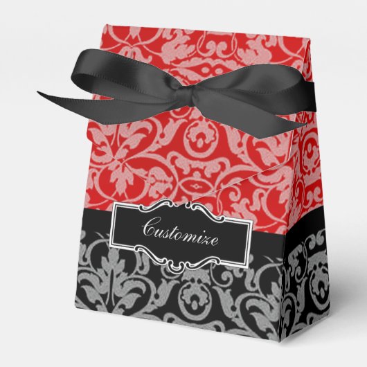 Aangepaste zwarte en rode Damask-draagtas Bedankdoosjes (Voorkant Zijde)