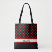 Aangepaste zwarte en rode Polka Dots Black Base Tote Bag (Voorkant)