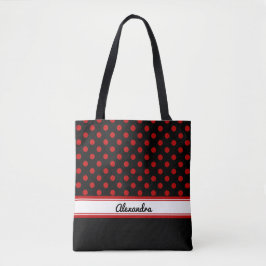 Aangepaste zwarte en rode Polka Dots Black Base Tote Bag