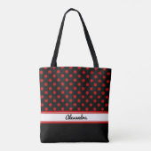 Aangepaste zwarte en rode Polka Dots Black Base Tote Bag (Achterkant)