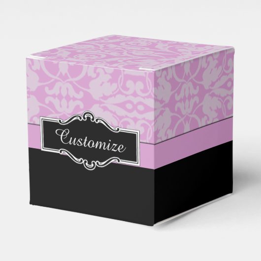 Aangepaste zwarte en roze Damask Cube Favor Box Bedankdoosjes (Voorkant Zijde)