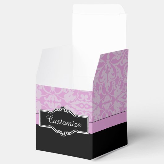 Aangepaste zwarte en roze Damask Cube Favor Box Bedankdoosjes (Geopend)