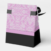 Aangepaste zwarte en roze Damask-draagtas Bedankdoosjes (Achterkant)