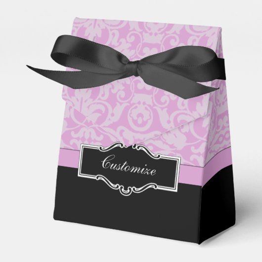 Aangepaste zwarte en roze Damask-draagtas Bedankdoosjes (Voorkant Zijde)