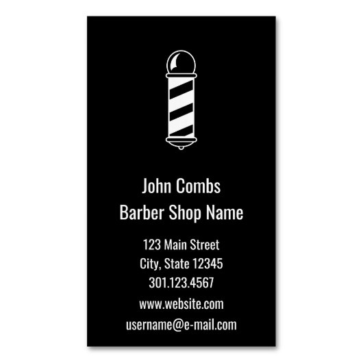 Aangepaste zwarte en witte Barbershop Visitekaartje Magneet (Voorkant Verticaal)