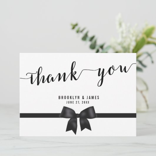 Aangepaste zwarte en witte bruiloft Hartelijk dank Bedankkaart (Staand voorkant)