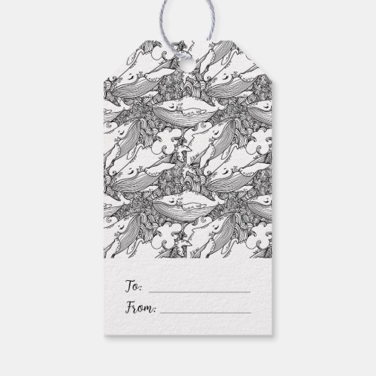 Aangepaste zwarte en witte bultrug walvis cadeaulabel (Achterkant)