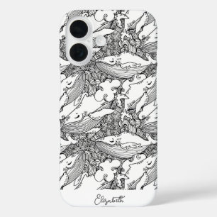 Aangepaste zwarte en witte bultrug walvis iPhone 16 hoesje