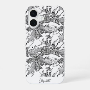Aangepaste zwarte en witte bultrug walvis iPhone 16 hoesje