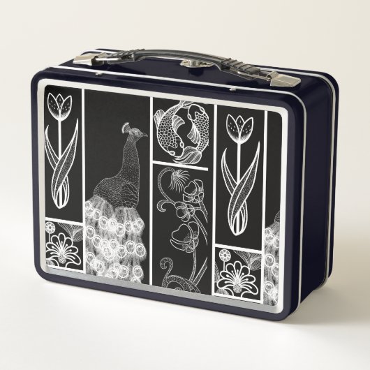 Aangepaste zwarte en witte elegante lunchbox (Achterkant)