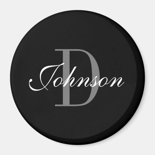 Aangepaste zwarte en witte monogram grote ronde ko magneet (Voorkant)