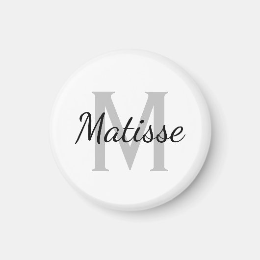 Aangepaste zwarte en witte monogram kleine ronde k magneet (Voorkant)