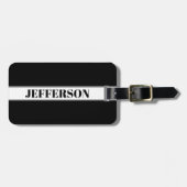 Aangepaste zwarte en witte naam Stripe Bagagelabel (Voorkant horizontaal)