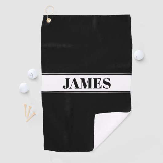Aangepaste zwarte en witte naam Stripe Golfhanddoek (Insitu)