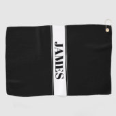 Aangepaste zwarte en witte naam Stripe Golfhanddoek (Horizontaal)