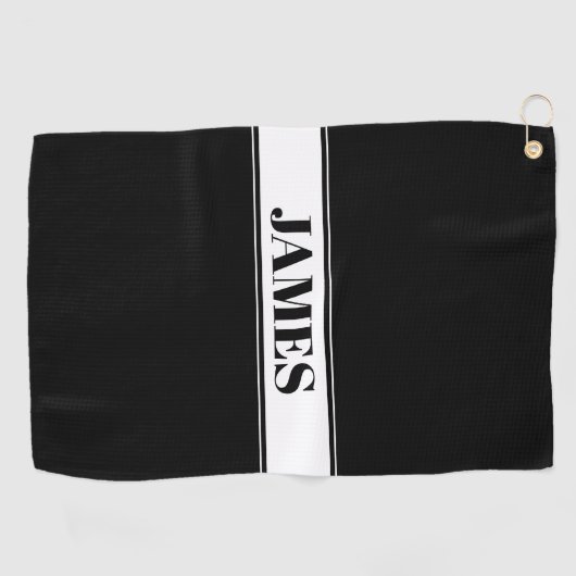 Aangepaste zwarte en witte naam Stripe Golfhanddoek (Horizontaal)