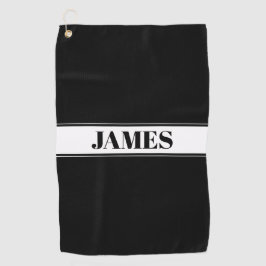 Aangepaste zwarte en witte naam Stripe Golfhanddoek