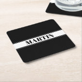 Aangepaste zwarte en witte naam Stripe Kartonnen Onderzetters (Schuin)