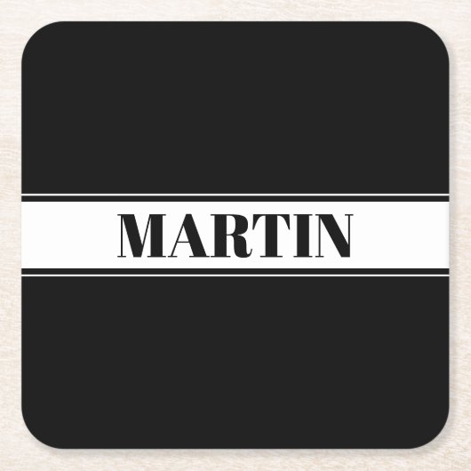 Aangepaste zwarte en witte naam Stripe Kartonnen Onderzetters (Voorkant)
