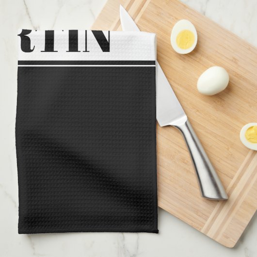 Aangepaste zwarte en witte naam Stripe Theedoek (Quarter Fold)