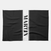 Aangepaste zwarte en witte naam Stripe Theedoek (Horizontaal)