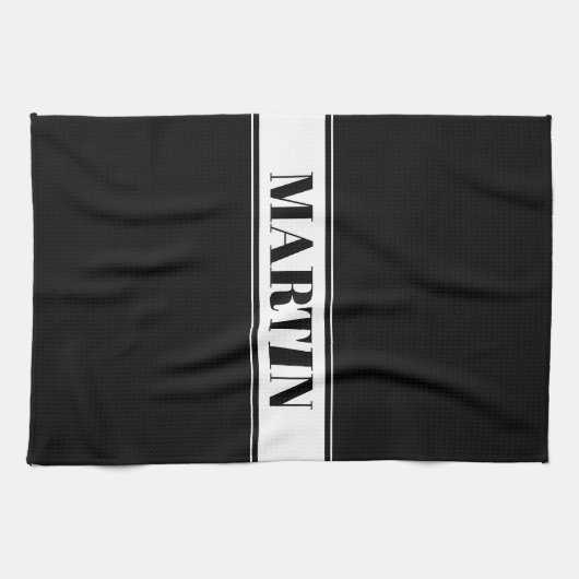 Aangepaste zwarte en witte naam Stripe Theedoek (Horizontaal)