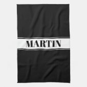 Aangepaste zwarte en witte naam Stripe Theedoek (Verticaal)
